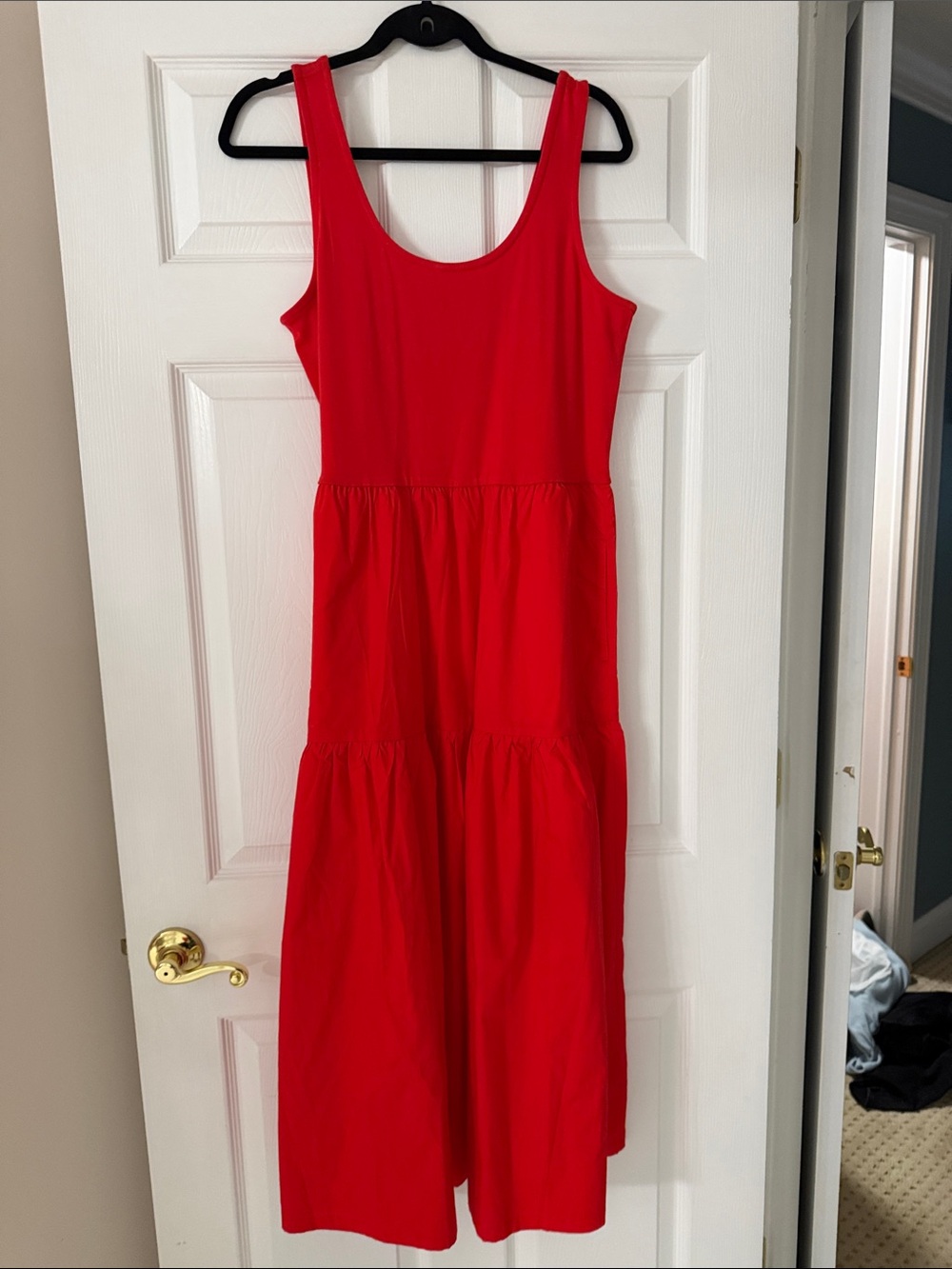 J. Crew Bright Red Tiered Scoop-Neck Maxi Dress